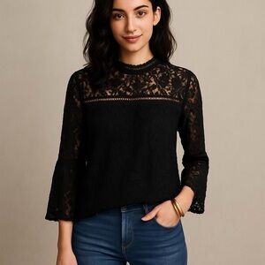 BB Dakota Black Lace Blouse Size Small